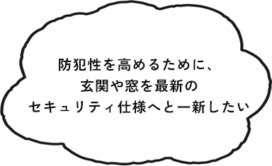 防犯性を高めるために、玄関や窓を最新のセキュリティ仕様へと一新したい